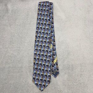 Ermenegildo Zegna Geometric Tie 100% Silk‎ Made In Italy Designer Blue Gold